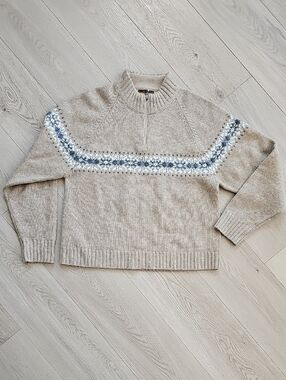 Vintage Woolrich Lambswool Quarter Zip Nordic Neutral Pullover, Medium